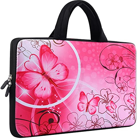 Mibbxea Housse de transport en néoprène pour ordinateur portable de 11,6 à 12 avec poignée pour ordinateur portable Dell HP Lenovo ASUS Acer, Papillon Rose, 11,6-12,2 Zoll