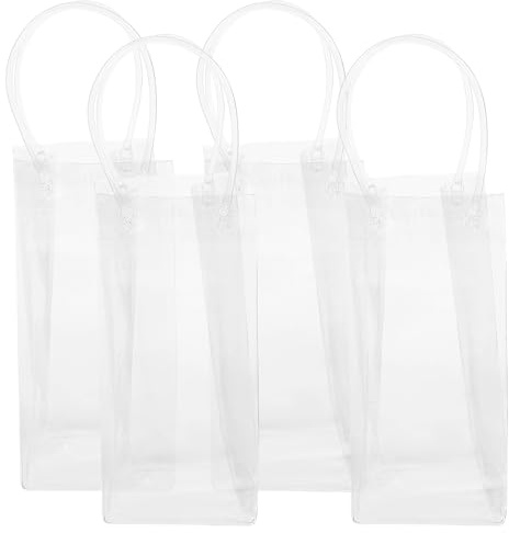 Transparente Geschenk Tragetasche für Weinflasche 4 Stück Pvc | Multifunktional und Handlich, für Feiern und Süßwaren, Elegant und Praktisch im Kreativen Design