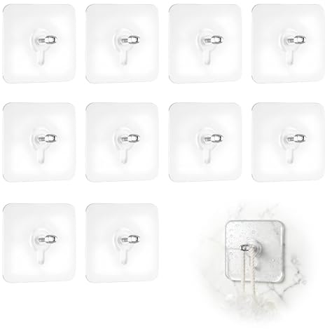 Lot de 10 Adhésif Accroche Tableau Sans Percer, 7cm x 7cm XL Ultra Résistantes Fixation Murale et Accroche Cadre Sans Percer Pour Photos, Decoration, Peintures, Art Mural, Sans Trous (Transparente)