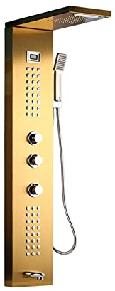 Nickelborste Duschpelare Badrum Väggmonterad Ett handtag Handduschbadkar Pip Massagesystem Duschpanel(Golden Plated)