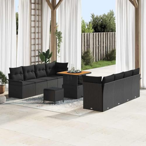 Frdhee Gartenmöbel Lounge Eckbankgruppe,Garten-Sofa-Set mit Kissen 11 pcs Schwarz 80 x 80 x 71 cm,Ecksofa für Balkon und Terrasse