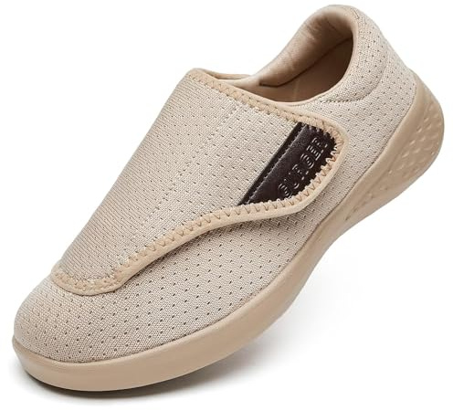 GURGER Zapatillas Diabéticos para Mujer Hombre Extra Anchas Ajustable Ortopédico Zapatos Respirable Ligero Comodos Antideslizante Pantuflas Beige Talla 40