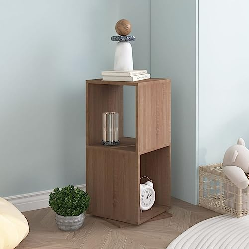 Drehregal drehbar 360 Grad, Bücherregal Aufbewahrungsregal, Sonoma Eiche Dekor, 34. 5x34. 5x75. 5 cm, robustes Holzwerkstoff Regal für Wohnzimmer, Bad, vielseitige Deko, Pflanzen, Spielzeug