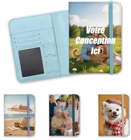 LOVEVEN Étui à Passeport Personnalisé en Cuir PU pour Hommes et Femmes | Portefeuille de Voyage, Housse avec Photo et Nom Personnalisable, Emplacements pour Cartes, 6 Couleurs