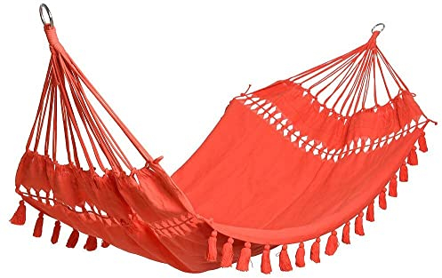 Hängematte Ibiza Fransen Tuchhängematte Baumwolle Orange-Rot 200x100cm