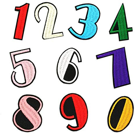 Zahlen 10 Stück 0-9 gemischte Farben zum Aufbügeln für Kleidung Applikation Stickerei Parches Kinder Stoffaufkleber Party Dekoration