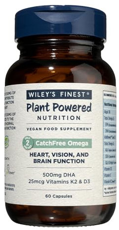 Wiley's Finest CatchFree Omega - Vegan, Non-GMO Fish Oil Alternative - Full Spectrum Omega-3 Liquid Supplement with Organic Plant-Based Algae Oil - 60 Softgels (60 Servings)