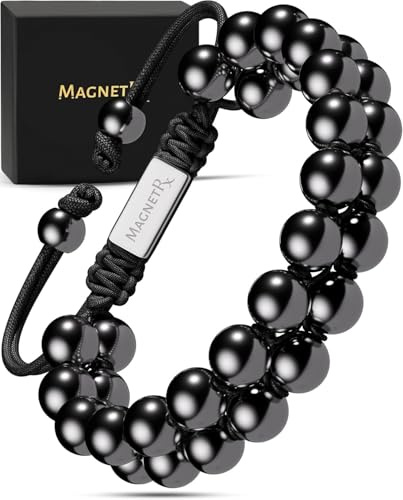 MagnetRX® Magnetic Hematite Bracelet – MAX Strength Magnetic Stones – Beaded Magnetic Bracelets for Men and Women (Double Strength 8mm)