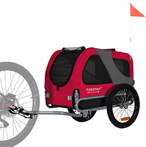 DOGGYHUT® MEDIUM Fahrrad Hundeanhänger für Hunde bis 23 kg Fahrradanhänger Klappbar (ROT)