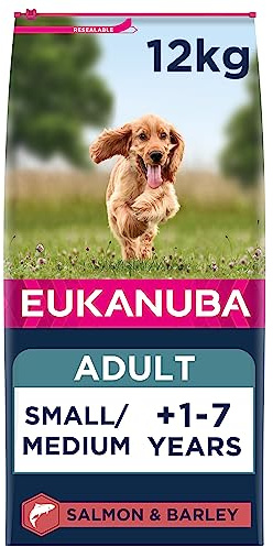 Eukanuba Hundefutter mit Lachs & Gerste für kleine und mittelgroße Rassen - Trockenfutter für ausgewachsene Hunde, 12 kg