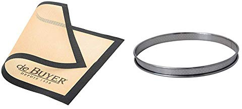 DE BUYER 4938.40 Tapis Airmat Siliconé Aéré 40 x 30 cm & 3093.22 -Cercle a Tarte INOX perfore ht2 ø22 cm