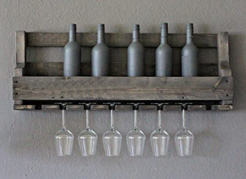 Cantinetta in legno da parete – con porta bicchieri – Nero – già montata – Scaffale per bottiglie di vino e bicchieri di vino (100 cm)