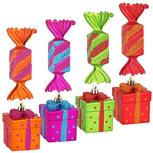 com-four® 8X Christbaumanhänger-Set Bonbons und Geschenke in verschiedenen | Christbaumschmuck für die Weihnachtsbaum-Dekoration