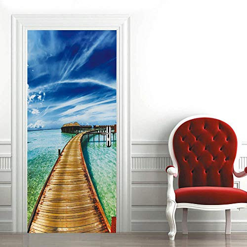 3d Türtapete selbstklebend 100x200cm Türaufkleber Türposter Fototapete Türfolie PVC Türbild Wasserdichte Abnehmbare Art Decals Kinderzimmer Wohnzimmer Schlafzimmer Küche Bad, Seeblick
