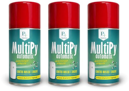 Virsus 3 Bombolette Insetticida MULTIPY da 250ml per Mosche zanzare e Insetti Volanti per Uso Domestico a Base di Piretro Naturale Vegetale - F