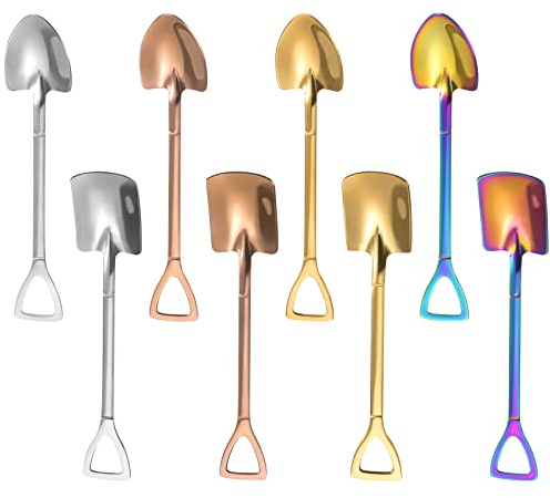 Kaffeelöffel, Edelstahl Spatenlöffel, Schaufelförmiger Eisdessertlöffel Kleine Kreativer Schaufel Löffel, Wassermelonenlöffel Milchtee Teelöffel Bunte Zuckerlöffel (8 Stück)