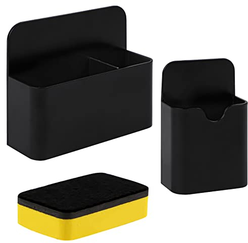 Hopton Stifthalter Magnetisch, 2 Stück Magnetischer Stiftehalter, Magnet Stifte Halterung, Magnetisch Markerhalterun für Whiteboard Kühlschrank Schule Büro, mit Whiteboard Schwamm(Schwarz)