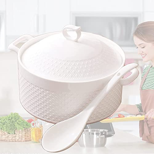 Soup Bowls with Handles Noodle Ramen Curry Bowl,Ceramic Serving Soup Bowls with Soup Ladle and Lid,Double Handle White Soup Terrine Soup Bowls Made for Reataurant Kitchen Home,B,2400ml ( Color : Oneco