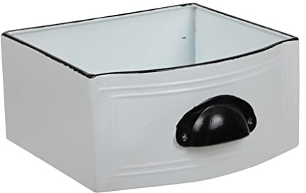 RiloStore Fioriera cassetto bianco in metallo XL 20 x 21 x 10 cm in metallo smaltato o386 vintage vaso da fiori nostalgici decorazione giardino shabby chic cassetto per piantare