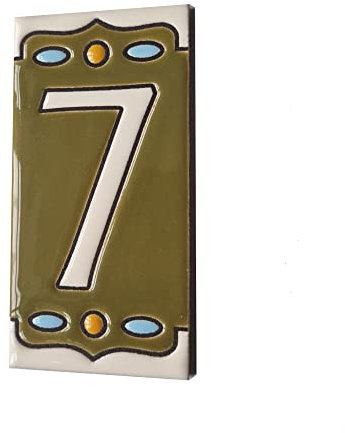 Nazari M-2 Carreaux de numéro de maison en céramique peinte à la main Motif numéro 7 11 x 5,5 cm