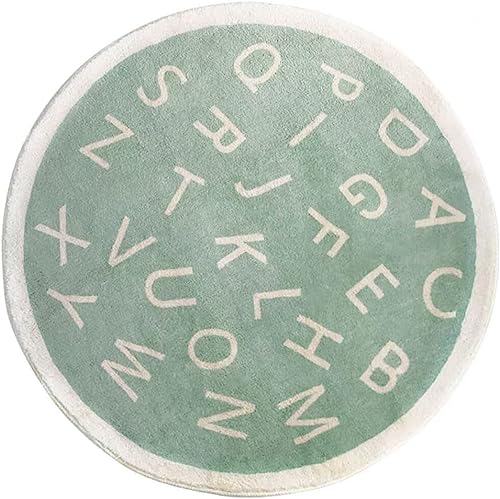 Fouriding ABC Alphabet Runde Teppich weiche Cartoon Plüsch Teppich niedlich Teppich rutschfest für Baby Kinder Zimmer Klassenzimmer Kinderzimmer Zimmer Jungen Mädchen Zimmer Dekor (Grün, 160cm)