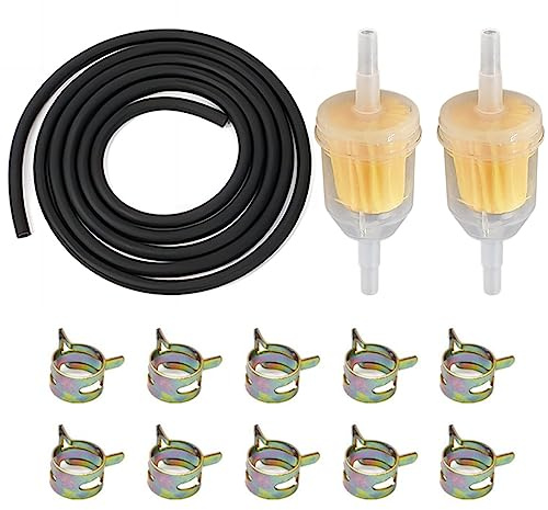Motorrad-Kraftstofffilterschlauch-Set, 2 m, 8 mm Kraftstoffleitung + 2 x Kraftstofffilter + 10 x Schlauchschellen, kompatibel mit 49 cc Roller, Dirtquad, Quad, ATV, Motorrad