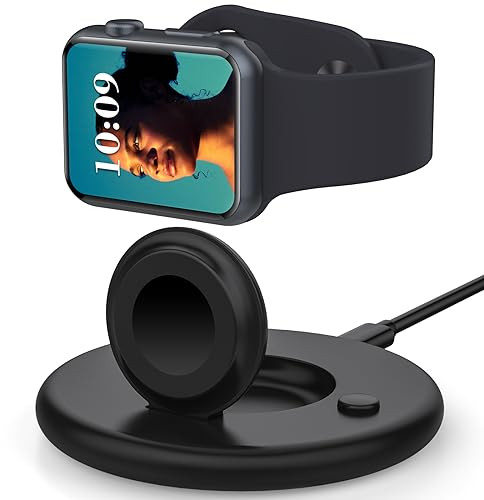 Watch Ladekabel, Magnetisch Ladegerät Kompatibel mit Apple Watch Series 10/9/8/7/6/5/4/3/SE/Ultra, Tragbare Ladestation mit Kabel USB [Nachttisch-Modus]- Schwarz