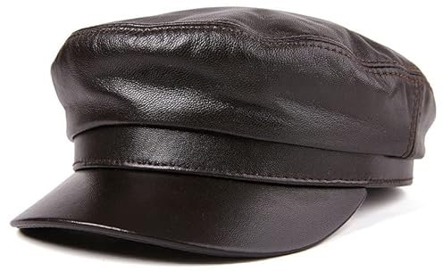 VKEID Herren Lederhut Männer Und Frauen Herbst Und Winter Baseball Kappe Mode Leder Hut Flache Top Hut Winter Männer Und Frauen Kappe Hüte für Männer (Color : Brown, Size : XL)