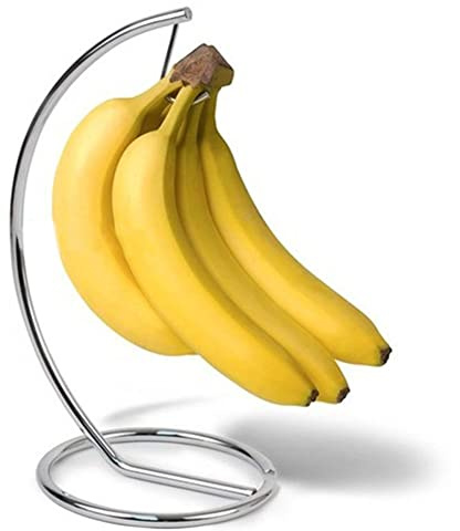 Tsuchiya Fly Free Bananenhaken - Bananenhalter Mit Rundem Standfuß | Bananenständer Obstaufbewahrung Aus Eisen Für Bananen, Trauben, Verchromtes, Silber