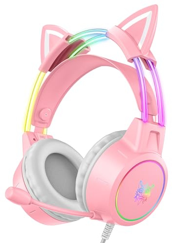 ONITOON Cat Ear Gaming Headset with Mic for Kid & Adult, Gradient RGB Backlit, Wired Lightweight Headphoe for PS4/PS5/ Xbox One/PC/Phone, Virtual Surround Sound, Noise Cancellation