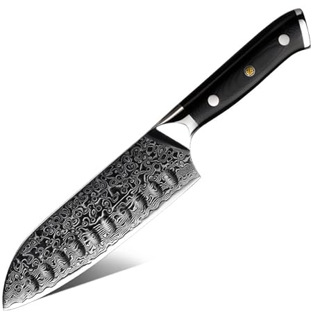 Damaso Santoku Messer (12,7cm), Black Pearl Kochmesser aus 67 Lagen Damastmesser, Japanisches Messer, Damast Küchenmesser