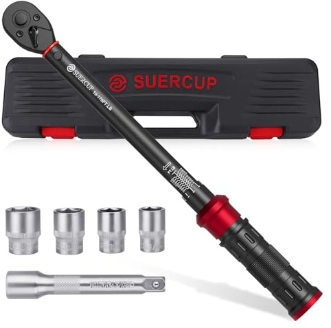SUERCUP 1/2-Inch Drive Click Torque Wrench 6 PCS Professional, 10-170 ft.lb/13.6-230.5 Nm, Dual-Direction Adjustable 72 Tooth Torque Wrench for Moto and Car Maintenance
