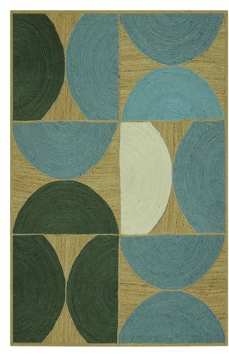 CASAVANI Collection Square – Flächenteppich, 30,5 x 30,5 cm, grünes und blaues Muster, geflochtener Jute-Teppich, geometrischer Kelim-Teppich, für drinnen und draußen, Flachgewebe-Teppiche für