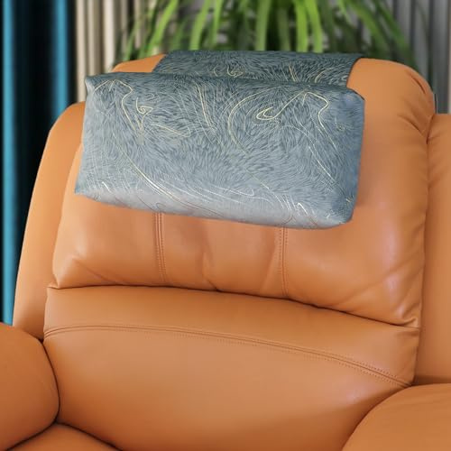 AmazeCov Rutschfestes Kopfkissen für Liegestuhl - Nackenstützkissen mit Samtbezug zur Schmerzlinderung zu Hause, im Büro und auf Reisen (Grau/Goldlinie)