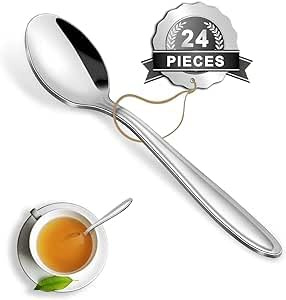 Pleafind - Set di 24 cucchiai da dessert in acciaio inossidabile, lucidati a specchio, per casa/cucina/ristorante, cucchiai da tavola, lavabili in lavastoviglie (19,5 cm, 19,5 cm)
