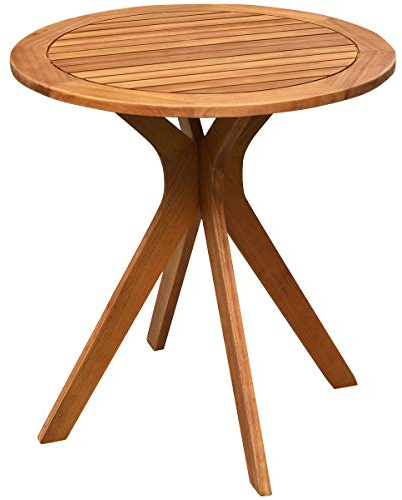 GOPLUS Gartentisch klein, Ø70cm Beistelltisch Outdoor aus Akazienholz mit stabilem Kreuzbein, Holztisch Kaffeetisch Balkontisch Bistrotisch wetterfest für Garten Terrasse Hof, Natur