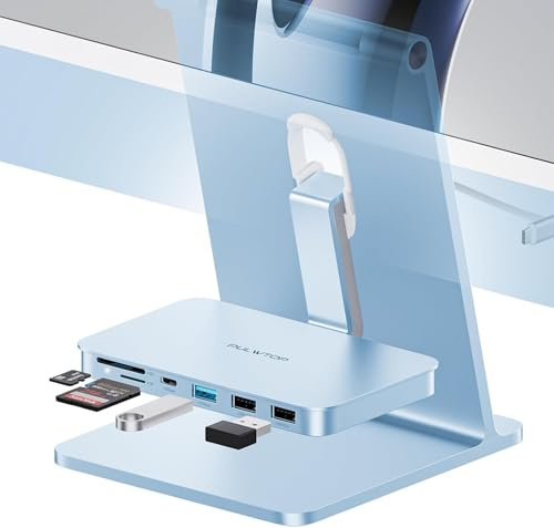 iMac Accessories for iMac 2021/2023/2024,USB C Hub for iMac for M1/M3/M4 | PULWTOP iMac Hub with USB A/C 10Gbps, 2 USBA 2.0, SD/TF Card Reader for iMac 24 inch & Studio Display 2, Blue