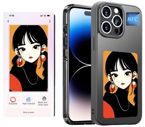 Guidre Ink Screen Smartphone Funda, 2024 Nueva AI 4 Colores Tinta Pantalla Teléfono Móvil,Funda para Teléfono Móvil NFC (Grau, für iPhone 14 Pro)