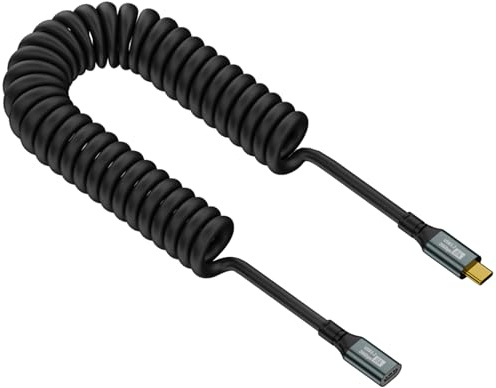 Duttek Cavo di prolunga USB C a spirale da 1,8 m, cavo a spirale da USB C a USB C 20 Gbps, cavo di prolunga USB C maschio a femmina, 100 W, cavo di prolunga di tipo C per laptop, tablet, telefono