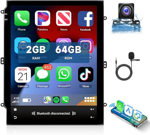 Hodozzy 2G 64G Double Din Android Car Stereo Wireless Carplay and Android Auto, 9.7 Inch Vertical Touch Screen Car Radio with Bluetooth Mirror Link WiFi GPS Navigation Hifi FM/RDS Radio Backup Camera