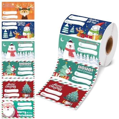 pistro 500 Stück Weihnachts-Geschenkanhänger – selbstklebende Weihnachtsanhänger für Geschenke – Geschenkpapier-Aufkleber – Urlaubsdekorationen für Frauen, Männer, Kinder – 7,5 x 4,1 cm
