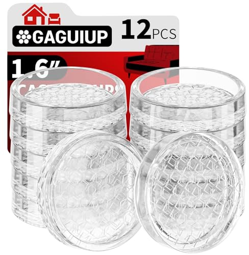 1.6x1.6 Round Rubber Furniture Caster Cups, 12 PCS Chair Coasters for Carpet - Clear Non Slip Furniture Pads with Grip, Carpet Protector for Furniture Legs - Protect Any Flooring | Clear Carpet Protector for Furniture Legs, Non Slip Furniture Pads for Hardwood Floors with Grip - Protect Any Flooring