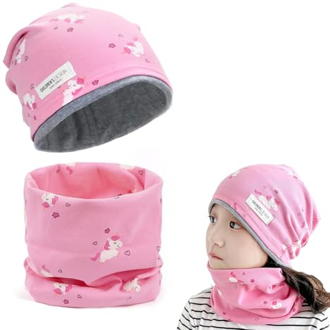 Augesak mössa och tubhalsduk barnset, beanie mössa & loop halsduk, 95 % bomull mössa halsduk set flickor pojkar 2–8 år, halsduk mössa varm vintermössa stickade mössor för vinter höst vår, Mössa