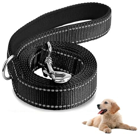 Hundeleine für kleine Hunde, leicht mit doppelseitigen Reflexnähten, gepolsterter Griff, belastbar bis 10 kg, 1,8 m x 2 cm, Schwarz