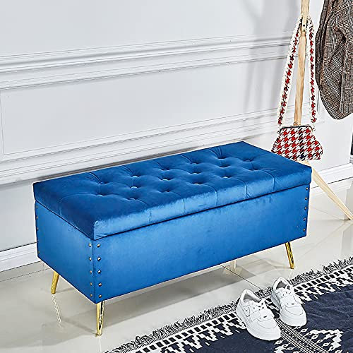 Luxuriöse Ottoman-Bank mit Metallbeinen, goldgrün, 61 x 45 x 45 cm, Blau, 254 x 114 x 114 cm, Bettbank mit Stauraum, Wohnzimmer, Eingang, bequem, gepolsterte Fußstütze, Schuhbank
