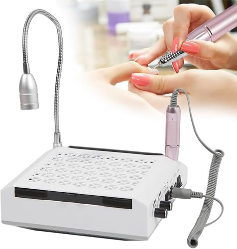 SQUADO Set Professionale per Manicure, Fresa Elettrica Fresa Unghie 4 in 1 Aspiratore da 60w Fresa Unghie Elettrico 30000 giri e Lampada Led 5w Bianco Freddo + kit 6 Punte