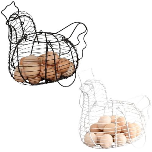 Cesta Porta Huevos, Multifuncional Y Práctica Huevera Alambre, Cesta Para Huevos Gallina Alambre, Cesta De Frutas,Cesta De Almacenamiento De Huevos Para Comedor, Sala De Estar (Blanco+Negro)