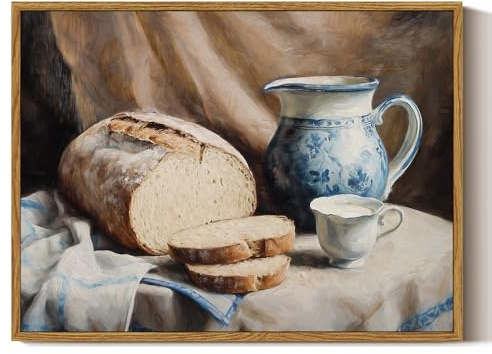 ARPEOTCY Gerahmte Leinwand-Wandkunstdrucke, Küchenregal-Dekor, rustikales Sauerteigbrot, Stillleben, Wanddekoration, Vintage-Landhaus-Dekoration für Esszimmer, 30 x 40 cm