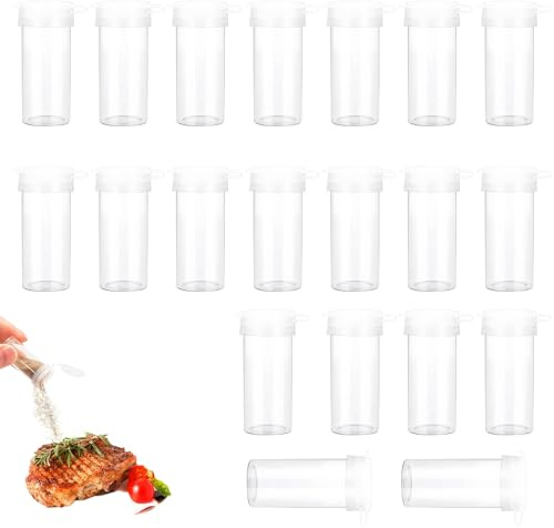 Lot de 20 salières et poivrières en plastique transparent avec couvercles, petite salière portable pour pique-nique, camping, déjeuner scolaire (6 g)