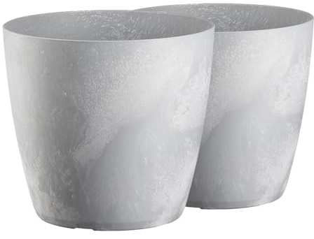 Tymar Blumentopf, 2er-Pack, Pflanzentopf aus Kunststoff, Moderne, matt, Runde Form (Beton, ø 40 cm)